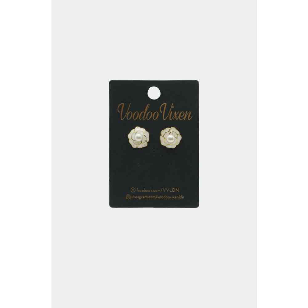 Voodoo Vixen - Rose Stud Des boucles d'oreilles - Blanc